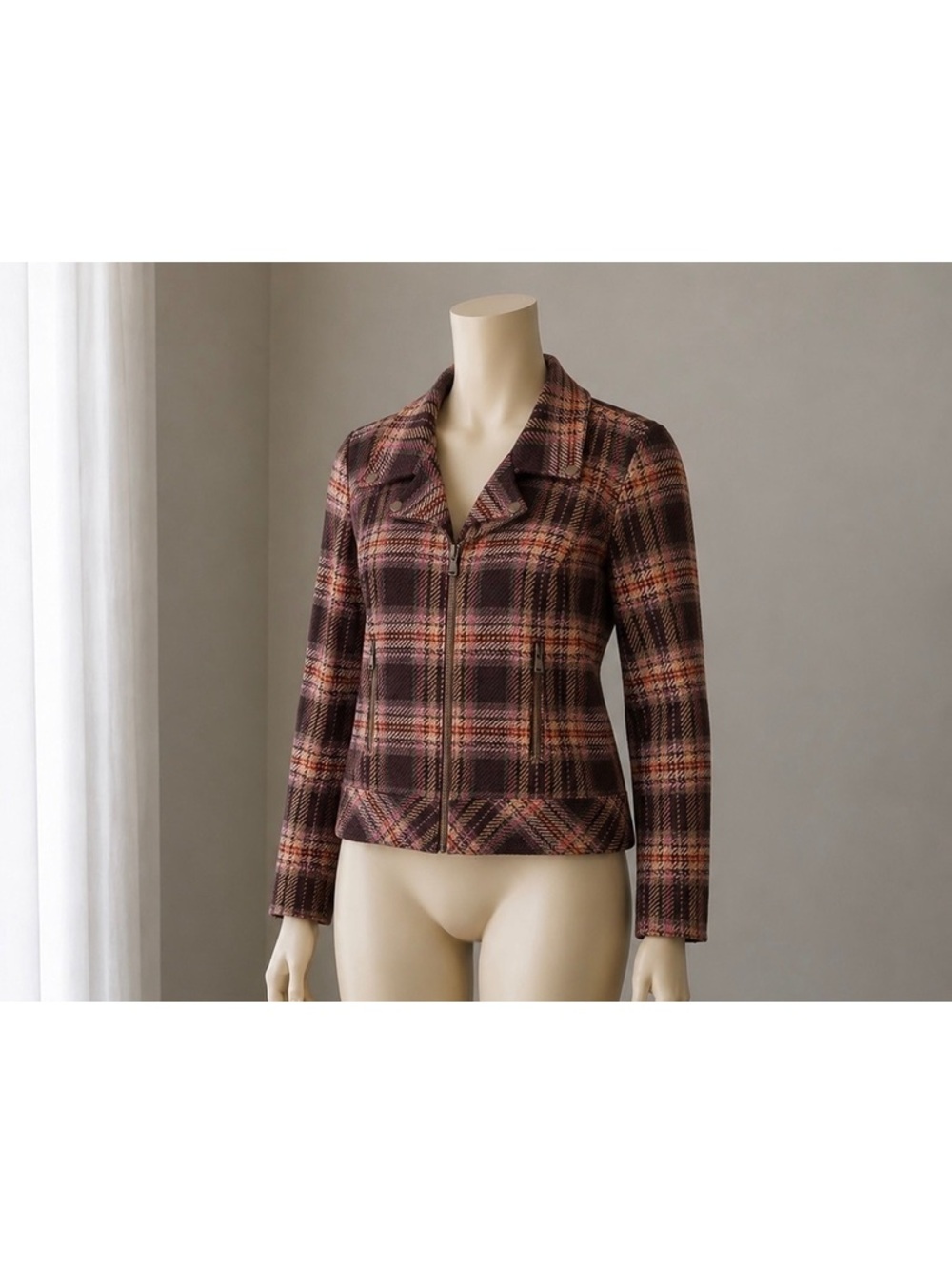 CJ Banks Plaid Moto Jacket – Women’s Size XL – Zip Front Wool Blend